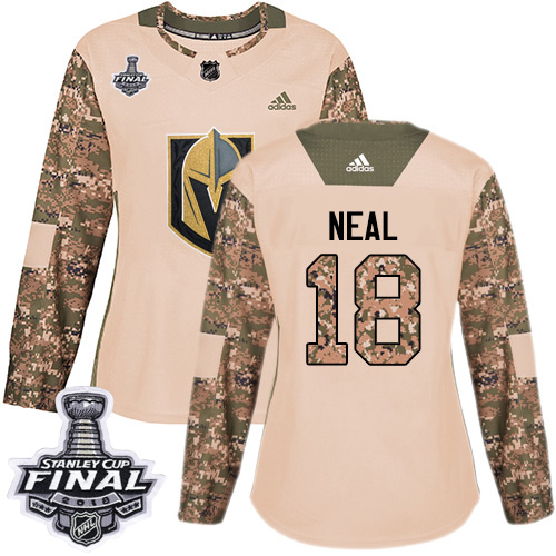 Adidas Golden Knights #18 James Neal Camo Authentic Veterans Day 2018 Stanley Cup Final Women's Stitched NHL Jersey